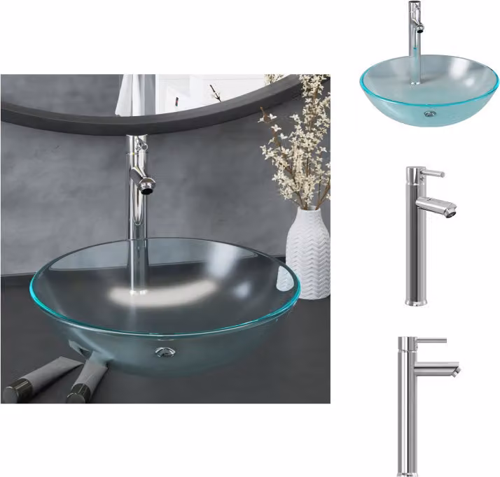 vidaXL Lavabo da bagno con rubinetto e scarico in vetro temperato smerigliato - Lavabo da bagno