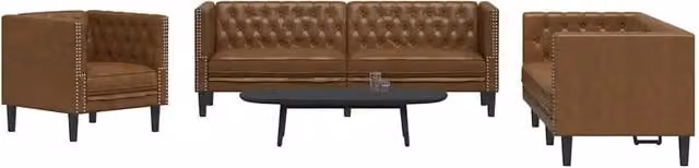 Set di Divani Chesterfield vidaXL in Similpelle Marrone da 3 Posti per Soggiorno
