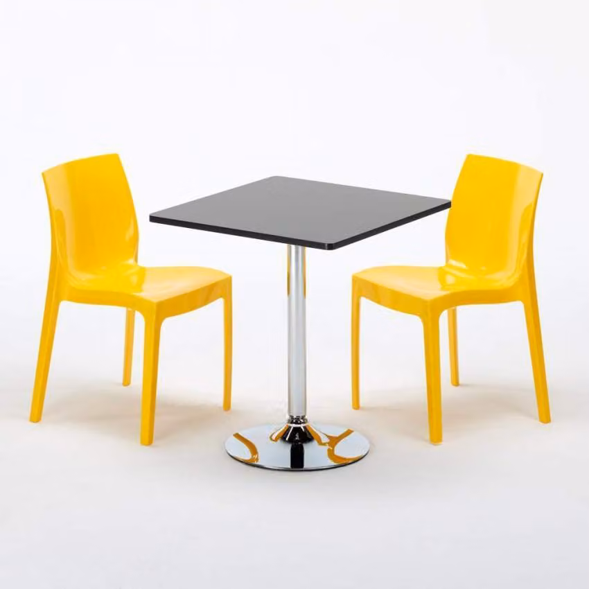 Tavolo quadrato nero e 2 sedie Set di aste per interni in polipropilene colorato Grand Soleil Ice Mojito - Giallo