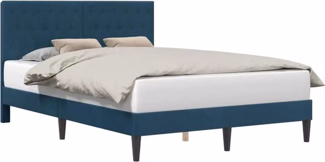Letto matrimoniale moderno in velluto blu con testiera imbottita L/P/H: 140 x 200 x 96 cm – 1