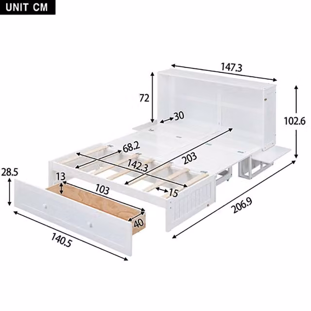 Letto a scomparsa con cassetti - Xylo - 140x200 cm - Bianco