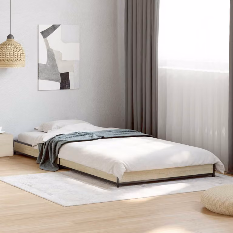 Struttura del letto moderna vidaXL in legno e metallo color rovere e nero L 80 x P 200 x H 140 cm