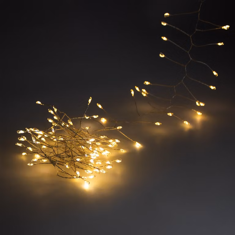 Catena luminosa natalizia a filo bianco caldo con timer - 2 m / 160 LED - Illuminazione decorativa da giardino con 8 funzioni a batteria