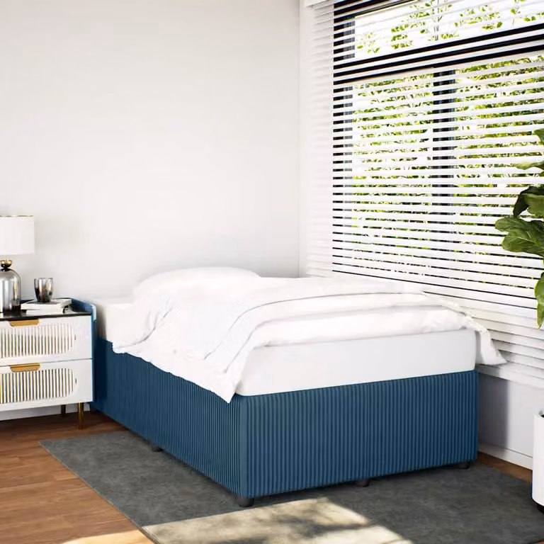 vidaXL Giroletto in Velluto Blu con Listelli in Legno L/P/H: 120 x 200 cm