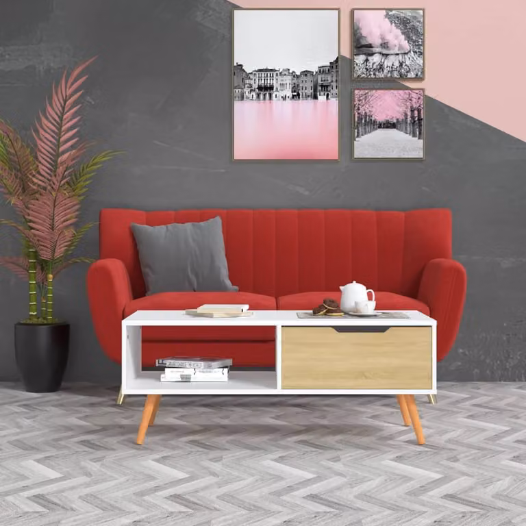Tavolino The Living Store bianco e rovere Sonoma 100x49,5x43 cm materiale in legno