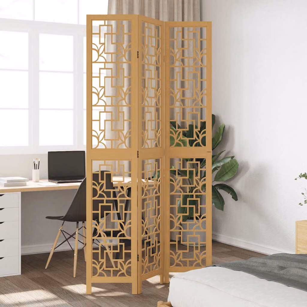 Divisorio Ambienti vidaXL con 3 Pannelli in Legno di Paulownia Massello Marrone Scuro e Beige con Design Geometrico Moderno H: 180 cm, L: 110 cm, P: 3 cm