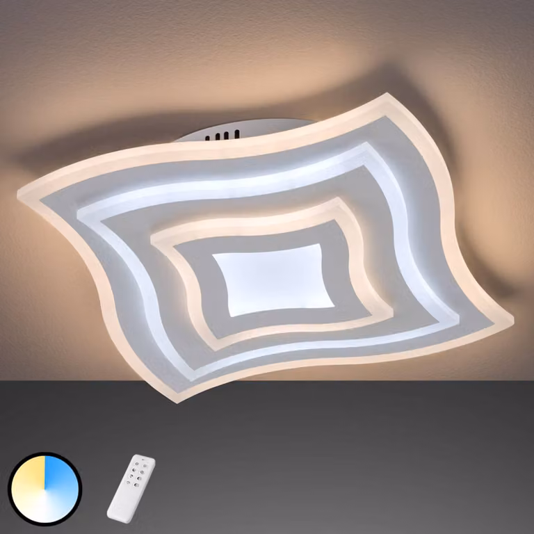 FISCHER & HONSEL Plafoniera a LED Gorden, dimmerabile, Bianco / Opale, Soggiorno / Sala da pranzo, Metallo, Moderno, Plafoniera LED