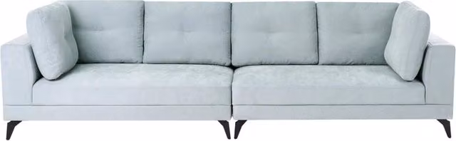 Divano angolare moderno BELIANI con bracciolo sinistro, rivestimento in tessuto grigio e blu con cuscini inclusi e struttura in metallo