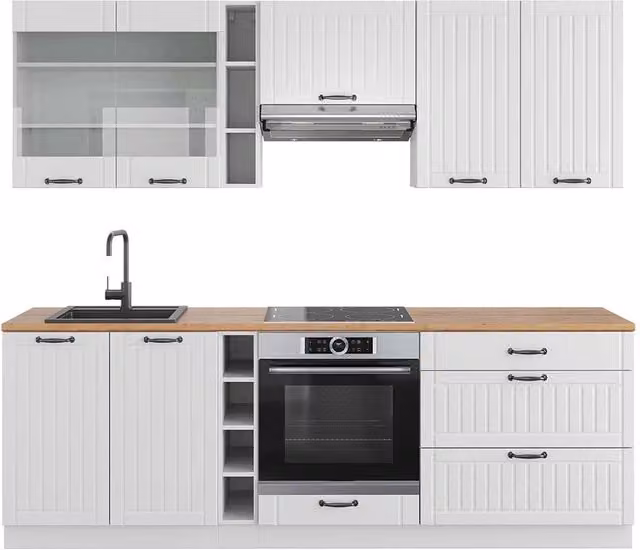 Cucina componibile Fame-Line Vicco Bianco rustico con piano in Rovere, L: 235 cm – 1