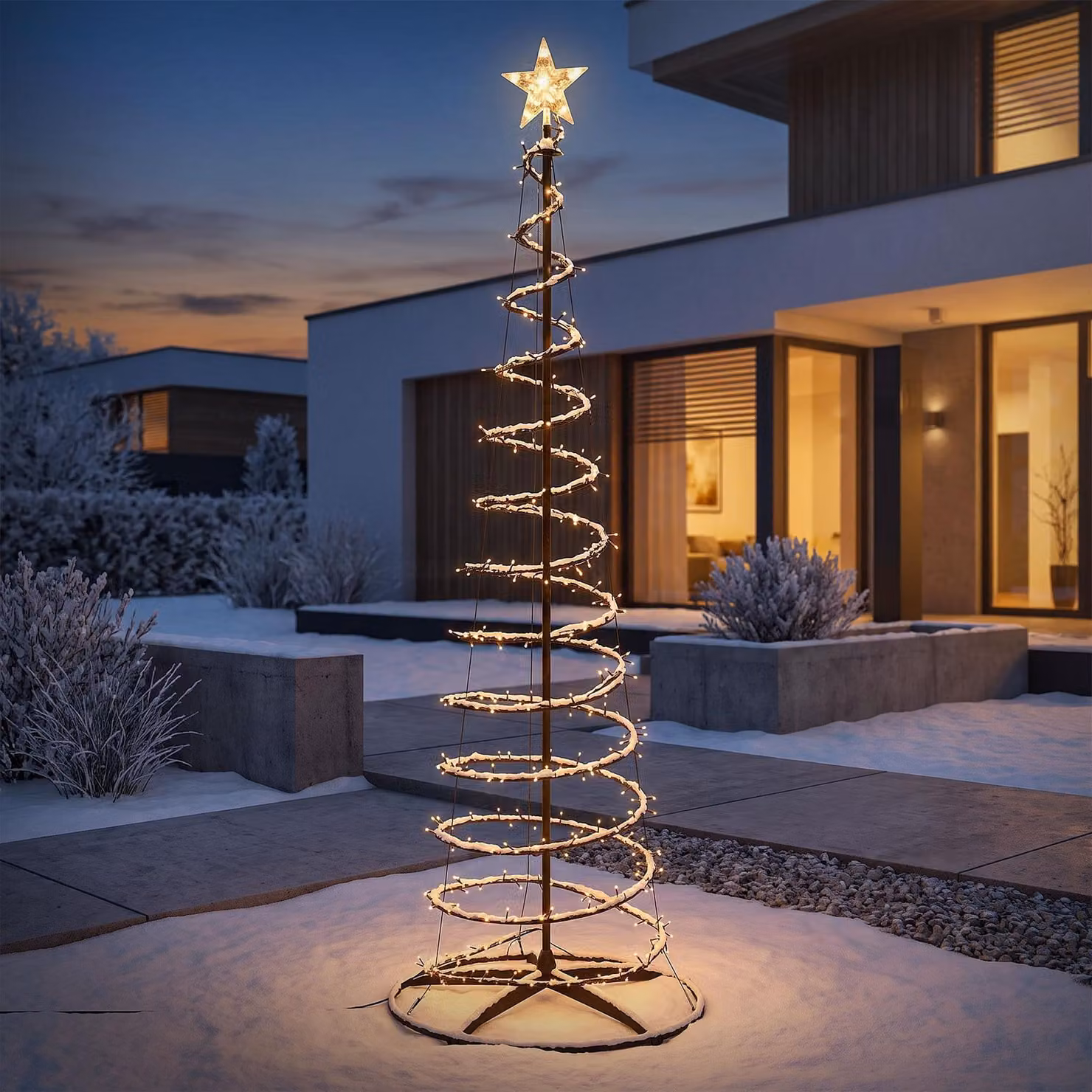 Albero di Natale LED esterno ECD Germany, 210 cm, decorazione natalizia con illuminazione, albero di abete con luci a catena e punta a stella, albero luminoso, 756 LED bianco caldo