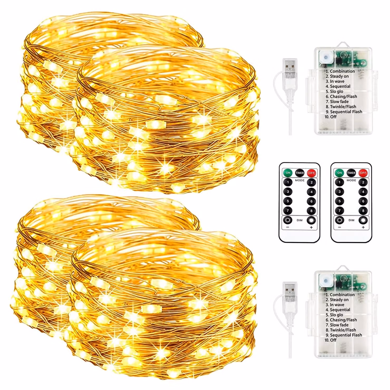 Confezione da 2, catena luminosa da 10 metri con 100 LED, alimentata a batteria, luce bianco caldo
