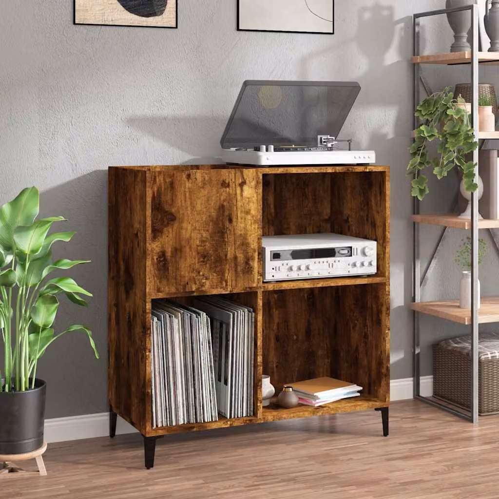 vidaXL Mobile Porta Dischi in Rovere Fumo e Legno Multistrato, Colore Marrone, L/P/H: 84,5 x 38 x 89 cm
