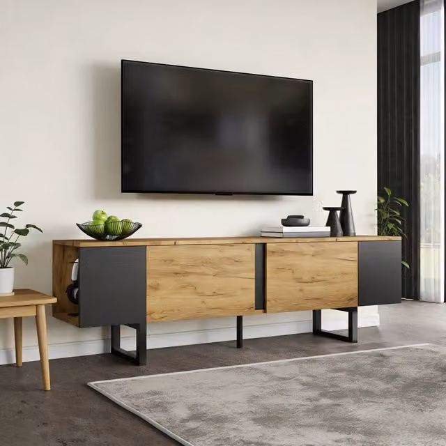 Mobile TV 180x40x55 cm per TV fino a 75 pollici con chiusura ammortizzata in truciolare