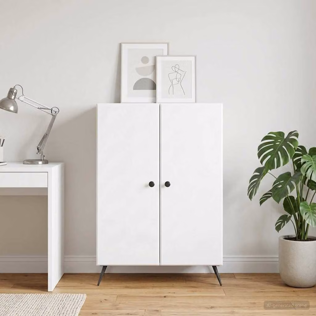 Credenza bianca vidaXL in legno ingegnerizzato e metallo, stile minimalista, L 66 cm x P 34,5 cm x H 90 cm