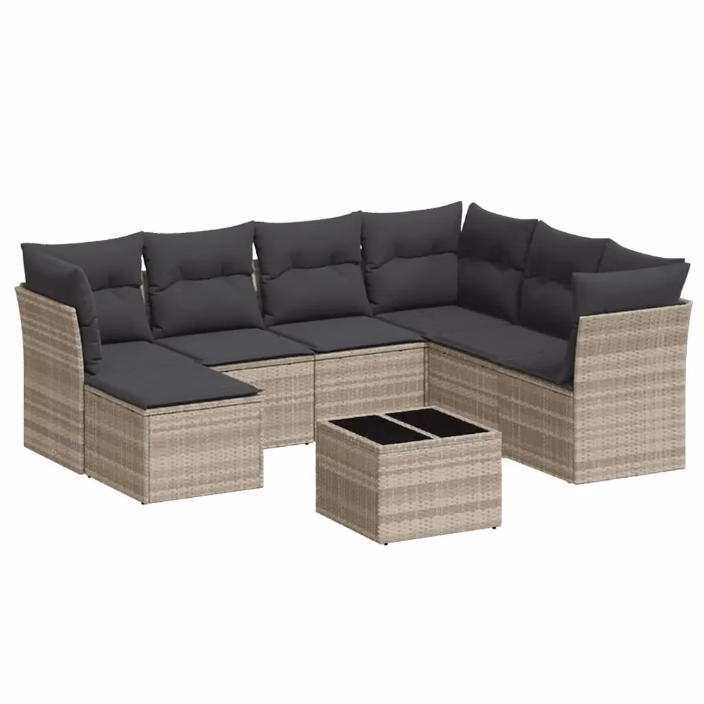vidaXL Set Divano da Giardino 8pz a L con Cuscini Grigio Moderno in Polyrattan e Acciaio – 2