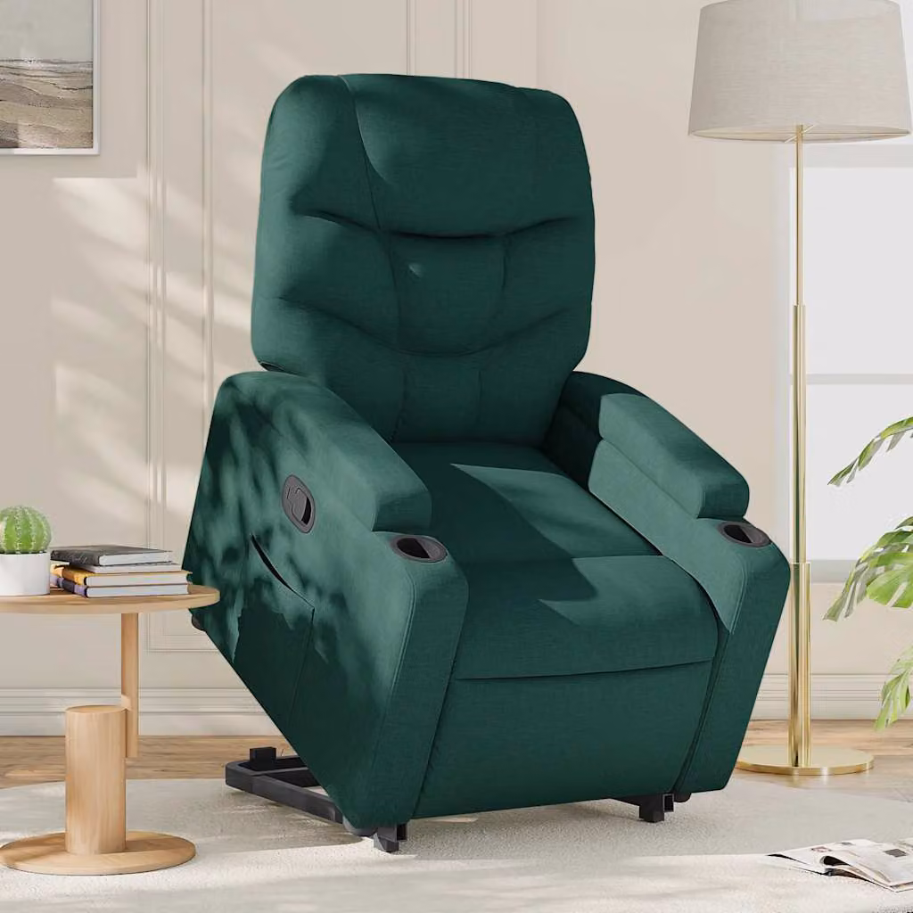 vidaXL Poltrona Alzapersona Reclinabile Verde con Assistenza Elettrica e Braccioli in Tessuto – 1