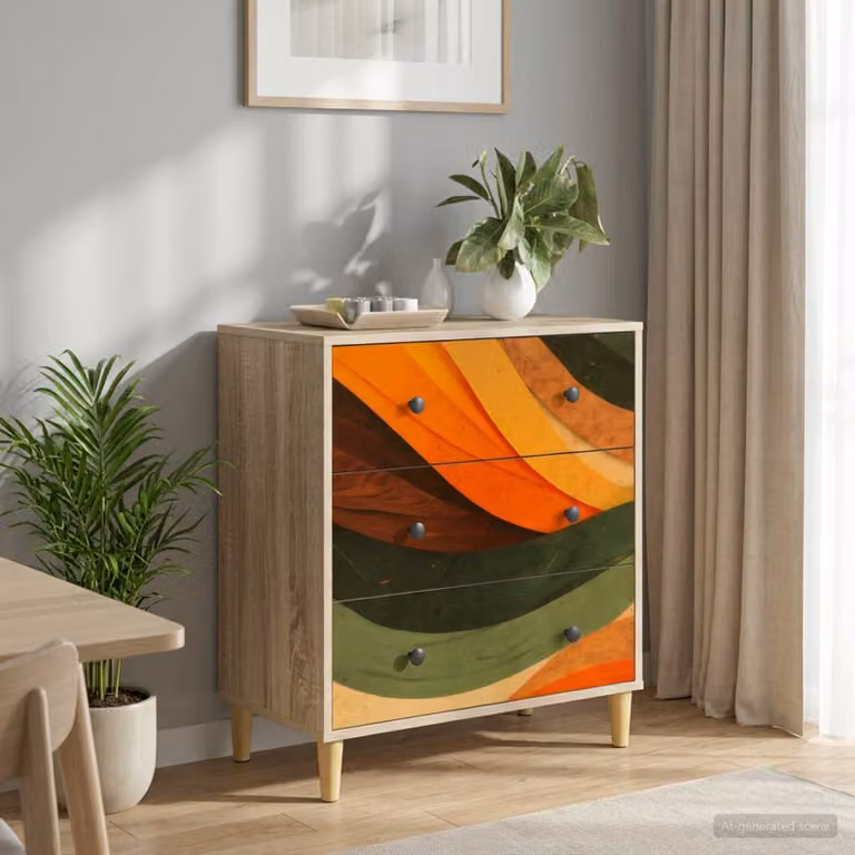 Cassettiera vidaXL BONN con stampa retro wave, colore marrone multicolore, L 66 cm x P 36,5 cm x H 75 cm