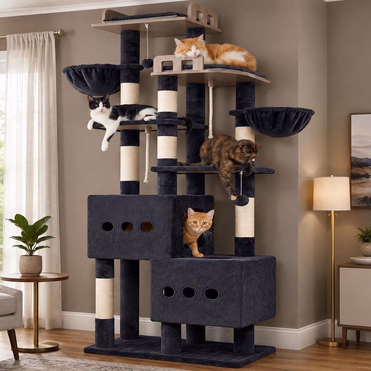 Albero per gatti robusto, con 2 ampie casette