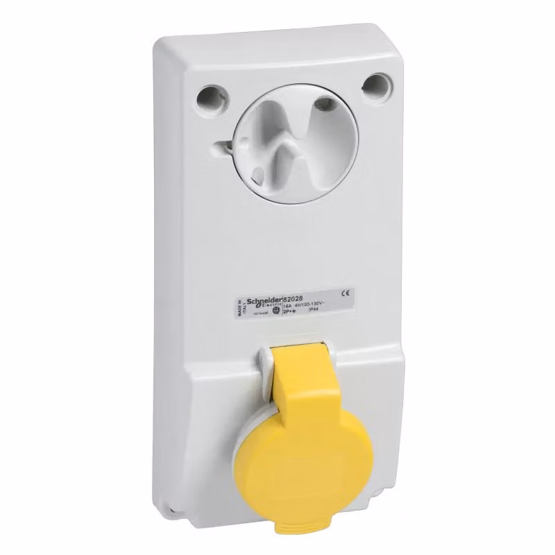Presa da incasso Schneider Electric con blocco di sicurezza, 16 A, 2 poli + terra, 100-130 V CA, IP44 82028