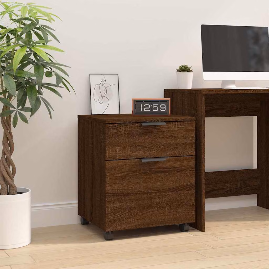 vidaXL Schedario con Ruote in Legno Multistrato Marrone Rovere L: 45 cm, P: 38 cm, H: 54 cm
