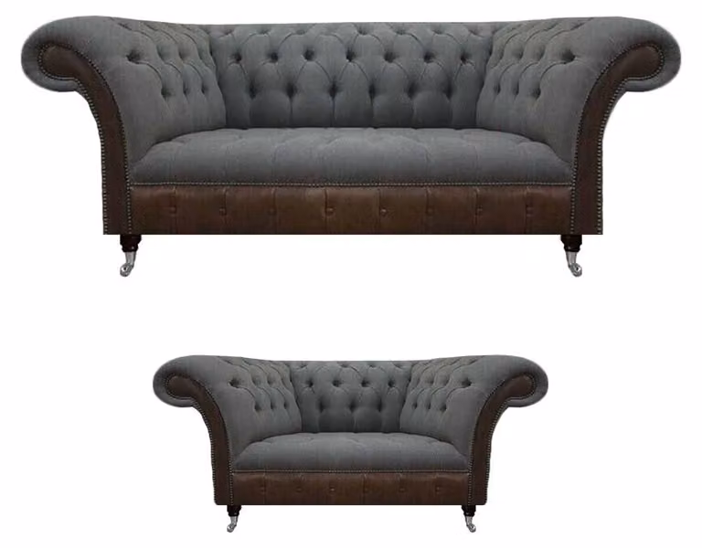 Graue Wohnzimmer Chesterfield Couchen Moderne Sofagarnitur 2tlg Edles Set