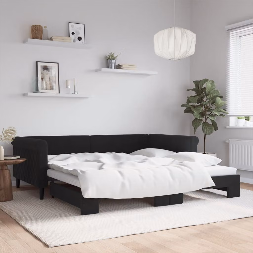 vidaXL Divano Letto con Letto Estraibile in Velluto Nero L/P/H: 229 x 100 x 68 cm