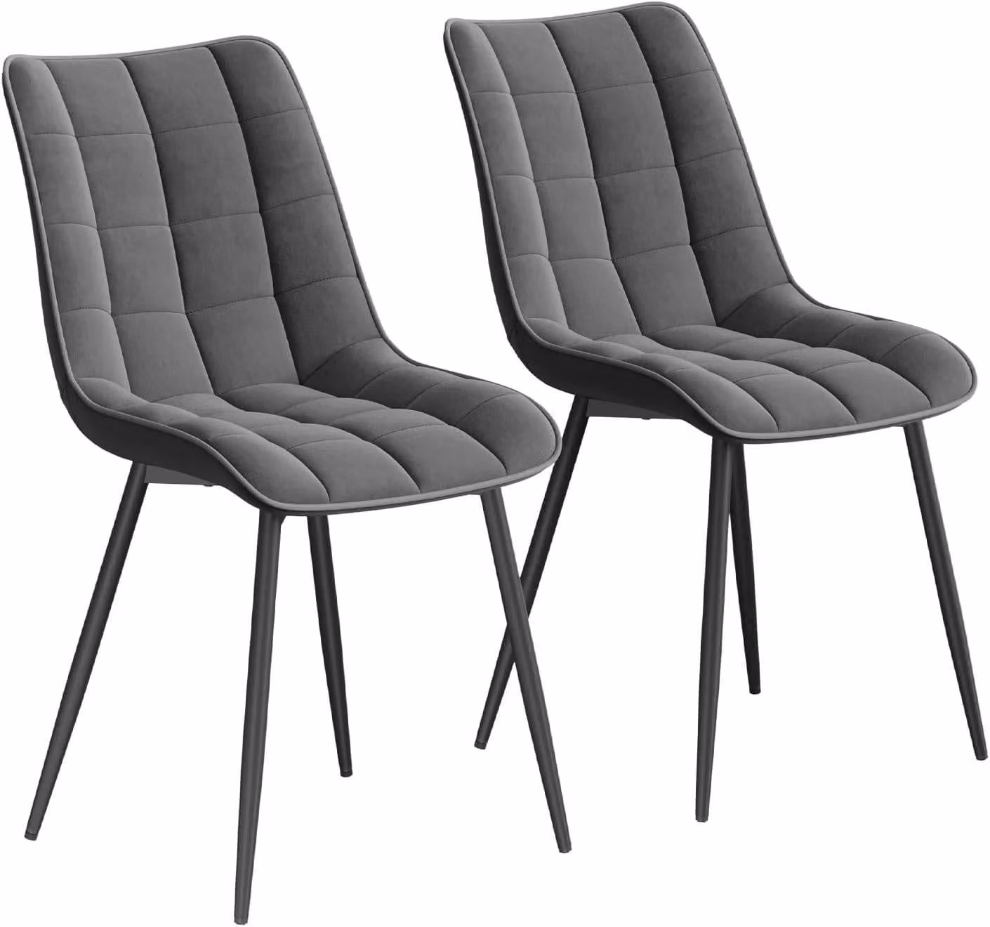 Set di 2 sedie per sala da pranzo WOLTU, sedia imbottita con schienale, portata fino a 150 kg, seduta in velluto, gambe in metallo, grigio scuro