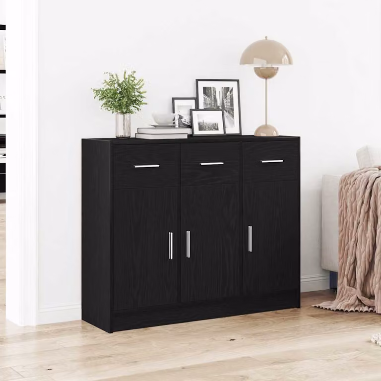 Credenza vidaXL in Legno Multistrato Nero, L 91 cm x P 28 cm x H 75 cm
