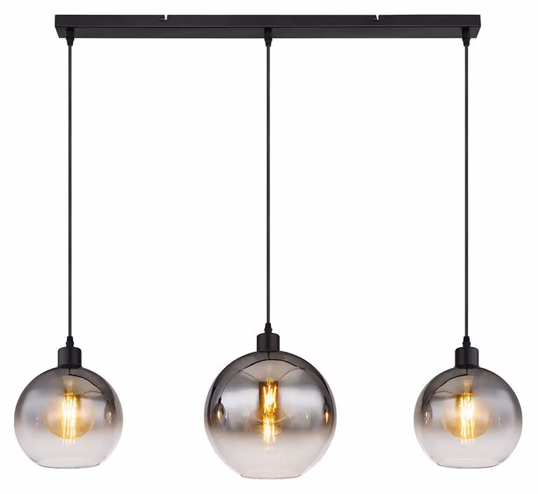 Lampada a sospensione, a 3 luci, vetro fumé, nera, L 95 cm