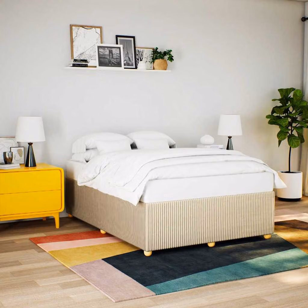 vidaXL Giroletto senza Materasso in Tessuto Beige L: 140 cm, P: 200 cm – 1