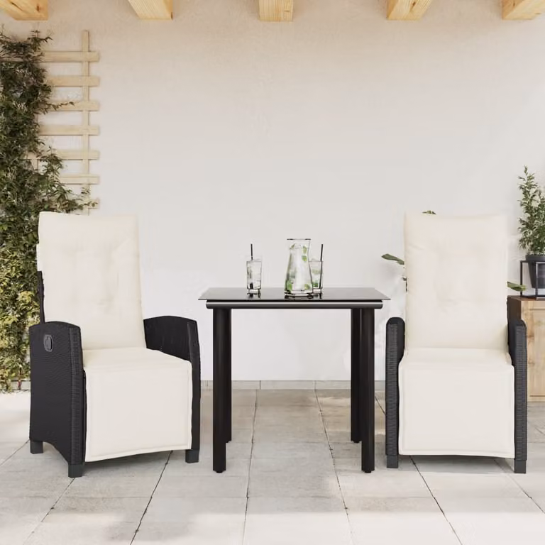 Maison Exclusive - Set da Pranzo da Giardino 3 pz con Cuscini Nero in Polyrattan