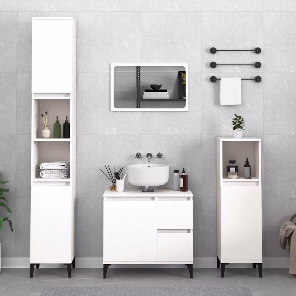 Armadietto da bagno moderno vidaXL bianco con ante a battente e ripiani interni, sospeso, L/P/H: 30 x 30 x 190 cm