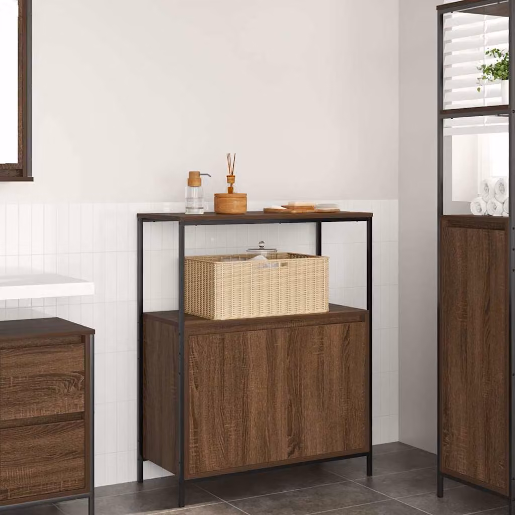 Mobile da bagno vidaXL con ripiani e ante in rovere marrone L: 76,5 cm, P: 35 cm, H: 95 cm