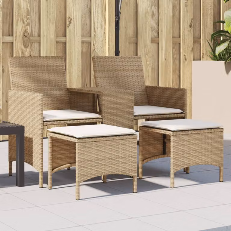 Set da giardino vidaXL con divano, tavolo e sgabelli in rattan e metallo, colore beige e bianco