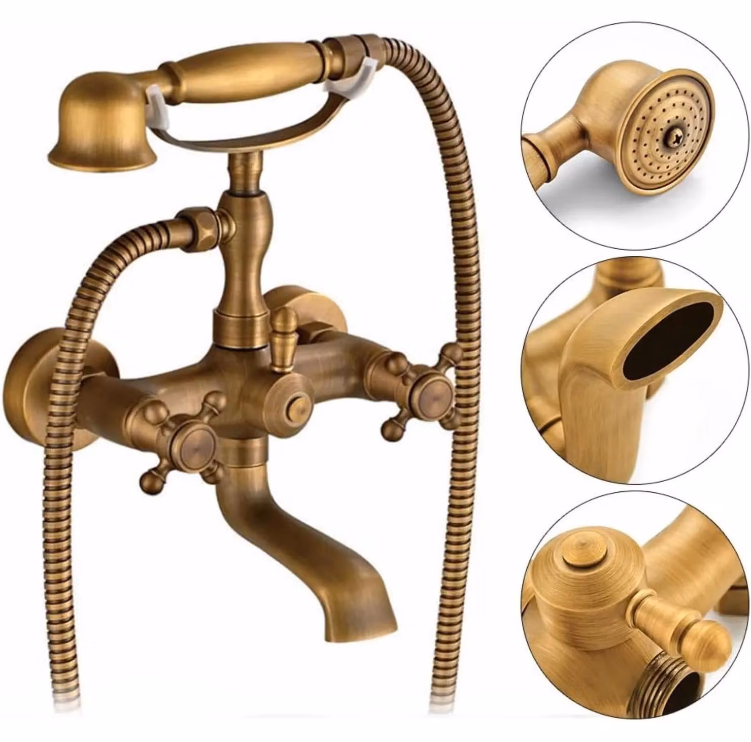 Rubinetteria da bagno antica - Con doccetta telefonica - Ottone massiccio - Cartuccia in Vetroceramica - Rivestimento galvanico - Oro avorio