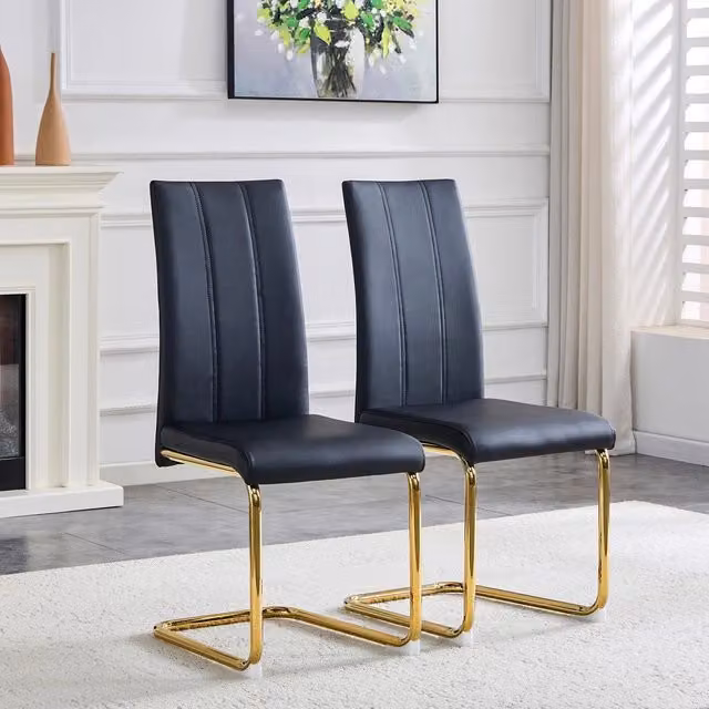 Sedia da pranzo Minimal design moderno in similpelle nero con gambe in metallo oro – 1