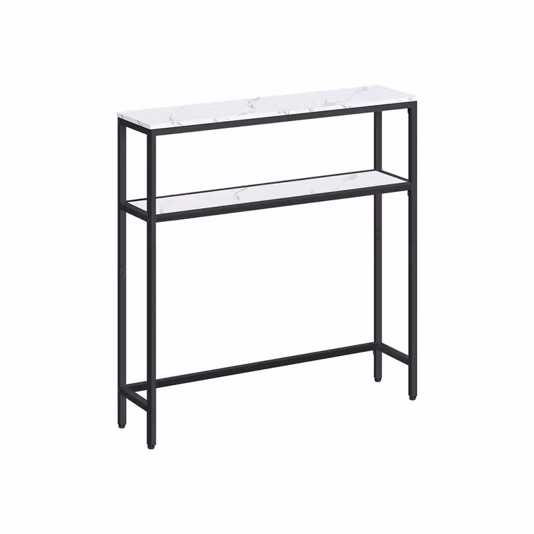 Consolle da Ingresso Moderna con 2 Ripiani, Bianco Marmo + Nero Inchiostro / 80l cm