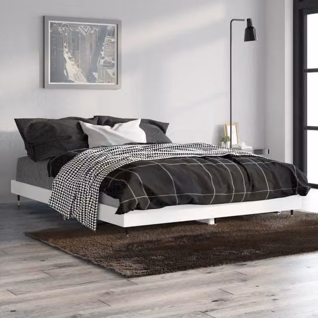 Giroletto vidaXL Bianco in Legno e Metallo per Camera da Letto Moderno L: 138 cm, P: 193 cm, H: 20 cm