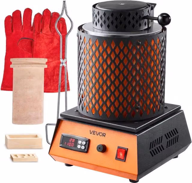 KD-1151 Forno di Fusione Elettrico 1500W per Metalli con Crogiolo in Ceramica 5kg 1150°C Robusto per Creazione Gioielli e Fai da Te