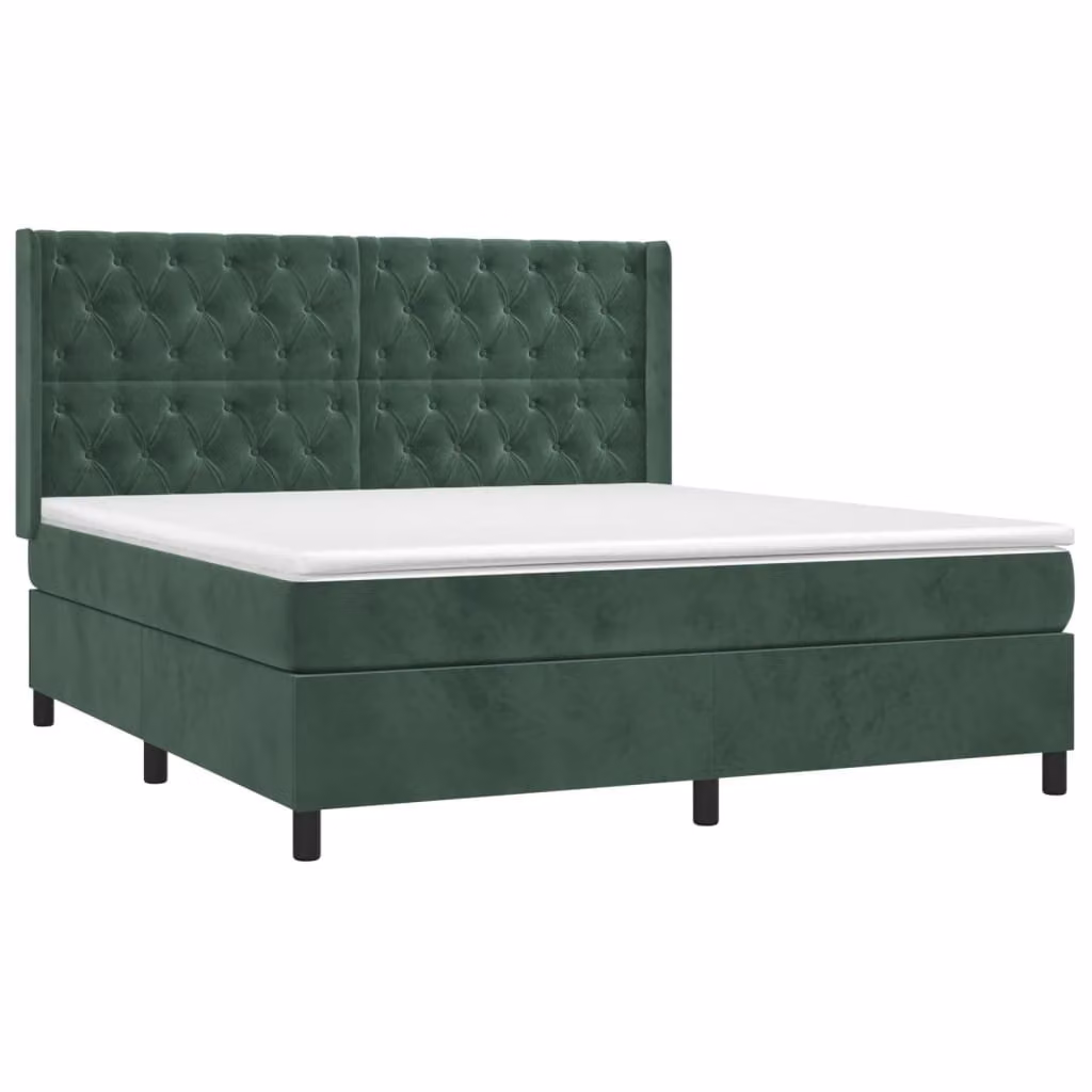 Giroletto a Molle con Materasso Verde Scuro 160x200 cm Velluto