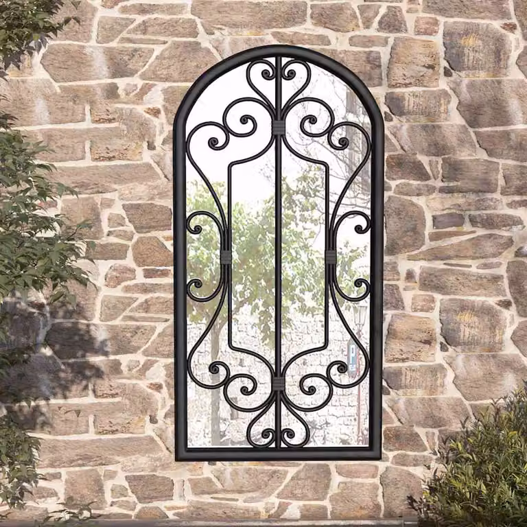 Specchio da giardino vidaXL nero in metallo e vetro con finitura antica, L: 70 cm, H: 30 cm