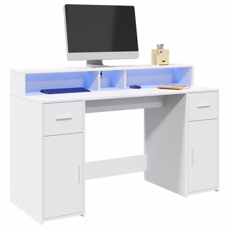 Scrivania da Computer Moderna vidaXL Bianca in MDF L/P/H: 140 x 70 x 91 cm