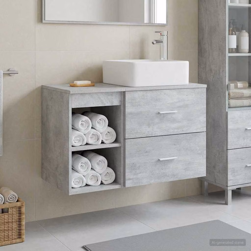 Set di mobili per il bagno vidaXL composto da mobile lavabo e pensile a parete in legno, colore grigio opaco, stile minimalista