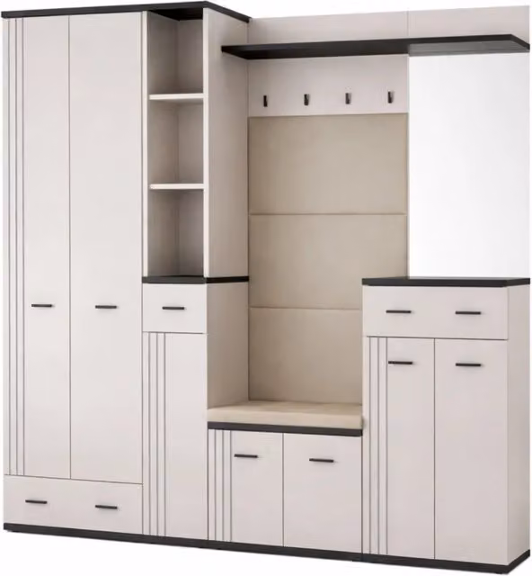 Mobile Ingresso Appendiabiti Scarpiera Armadietto Salvaspazio 210 x 32 x 203 Cm Cashmere E Nero Opaco