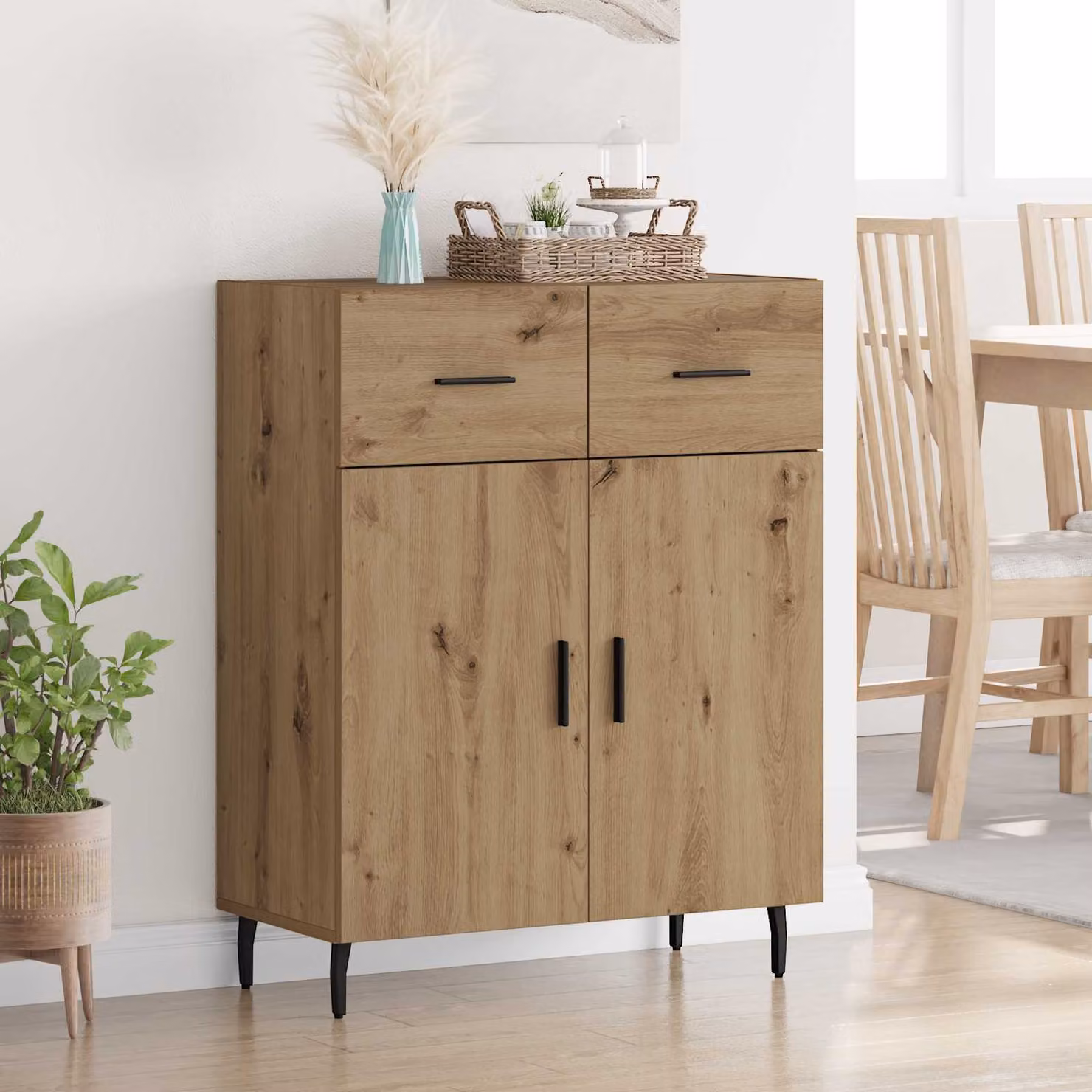 Credenza moderna vidaXL in legno e metallo marrone L: 69,5 cm, P: 34 cm, H: 90 cm