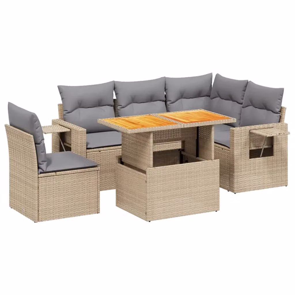 Set Divano da Giardino a L vidaXL 6 pz in Polyrattan con Cuscini Beige e Tavolino da Esterno – 2