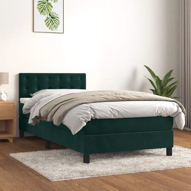 Letto a Molle con Materasso e LED Verde Scuro 90x200cm Velluto 3134624