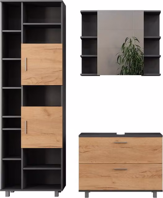 Set di mobili da bagno Ilias Rovere dorato/Antracite 3 pezzi Vicco