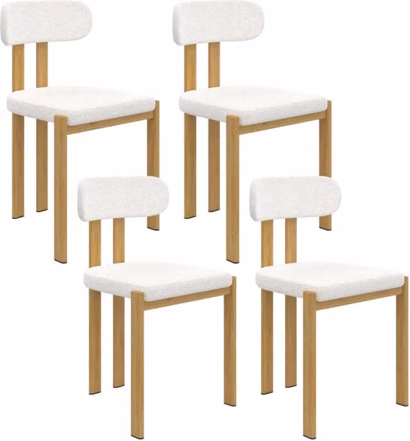 Set di 4 sedie da pranzo ESMA IDMarket in metallo effetto legno e tessuto bouclette bianco