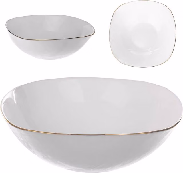 Ciotola da insalata in vetro KADAX per snack, 19 cm, ciotola per zuppa, bianco oro